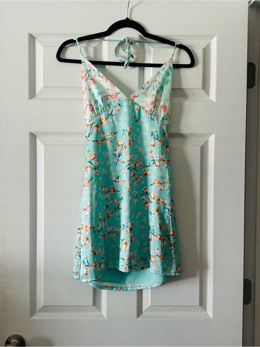 Revolve Aqua Floral Halter Slip Mini Dress